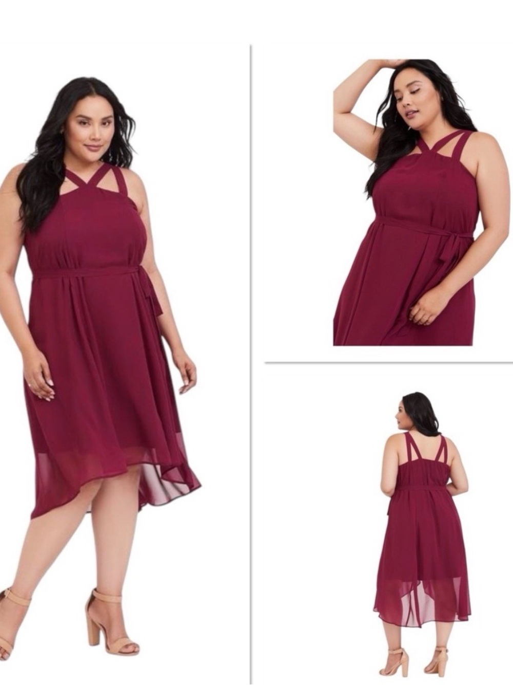 NWT Torrid Burgundy Crisscross Halter High-Low Dress